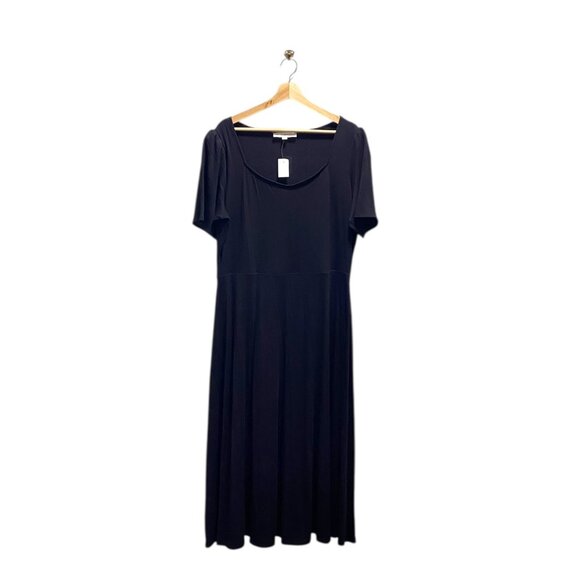 Loft Short Puff Sleeve Midi Dress Black Size XL NWT Minimalist Fall Party Career - Picture 2 of 11